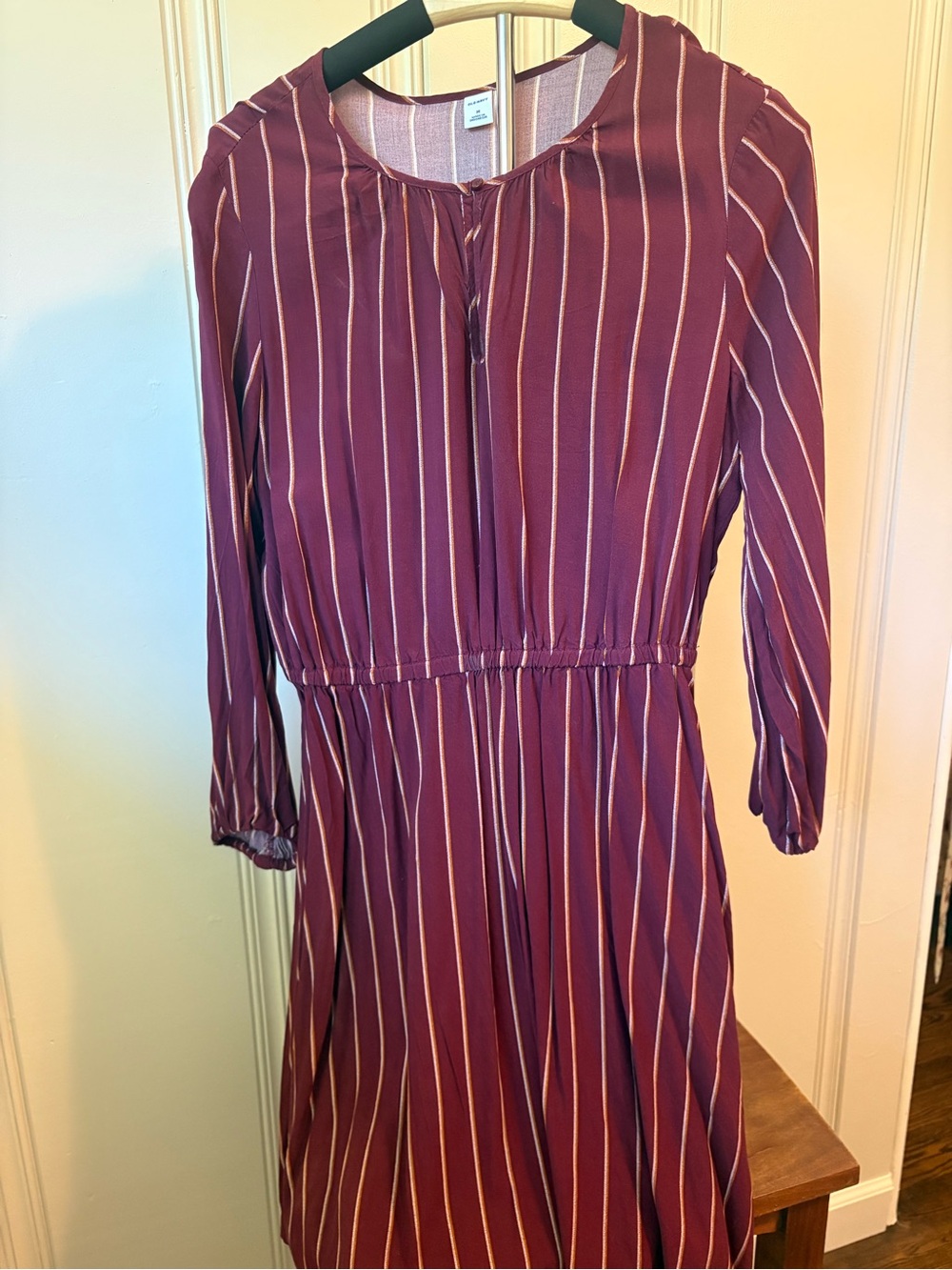 Old Navy Plum Vertical-Striped Long-Sleeve Midi Dress